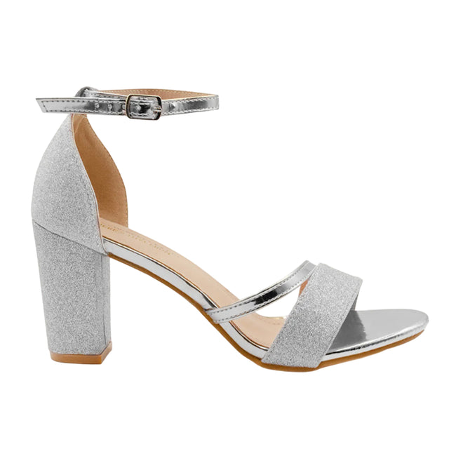 Silver - Front - Where´s That From Womens-Ladies Perla Ankle Strap Medium Block Heel Sandals