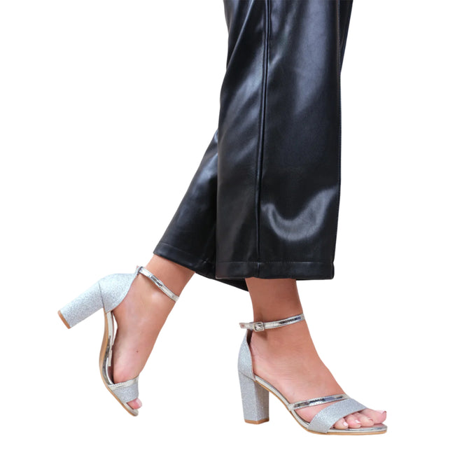 Silver - Back - Where´s That From Womens-Ladies Perla Ankle Strap Medium Block Heel Sandals