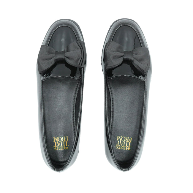 Black Patent - Side - Where´s That From Womens-Ladies Alpha Bow Slip-on Loafers