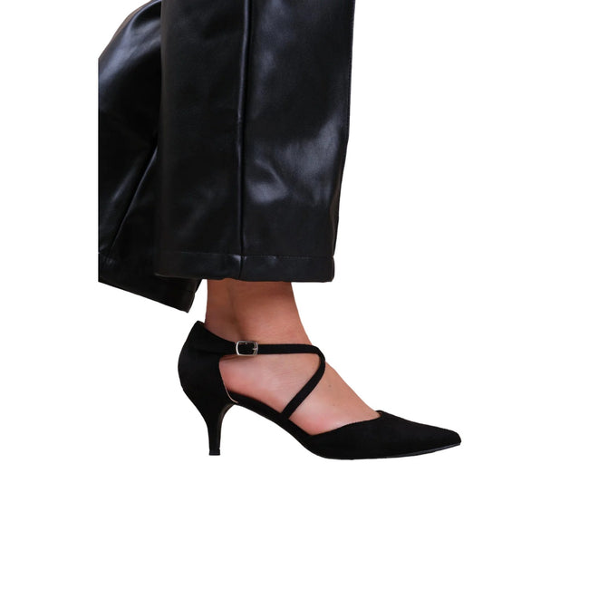 Black - Side - Where´s That From Womens-Ladies Kennedi Suede Crossover Strap Wide Kitten Heel Shoes