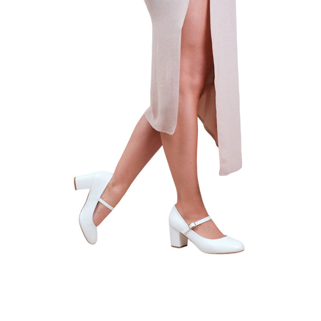 White - Back - Where´s That From Womens-Ladies Araceli Extra Extra Wide Block Heel Mary Janes
