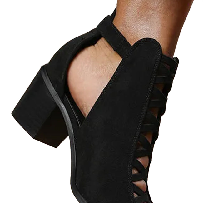 Black - Pack Shot - Where´s That From Womens-Ladies Reydah Criss-Cross Faux Suede Block Heel Sandals