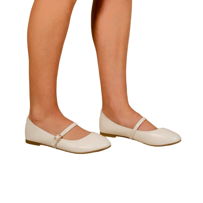 White - Front - Where´s That From Womens-Ladies Josie Faux Leather Straps Ballerina Flats