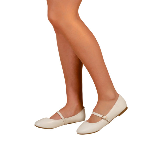 White - Back - Where´s That From Womens-Ladies Josie Faux Leather Straps Ballerina Flats