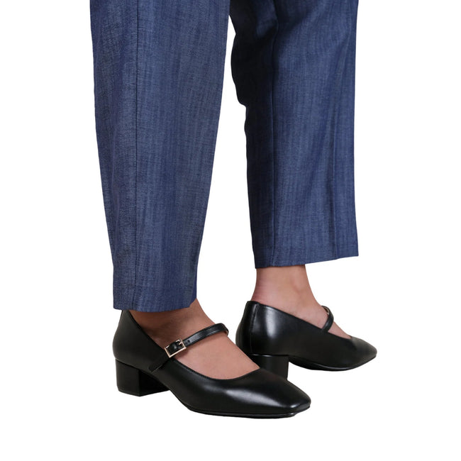 Black - Back - Where´s That From Womens-Ladies Oslo PU Square Toe Wide Low Block Heel Pumps