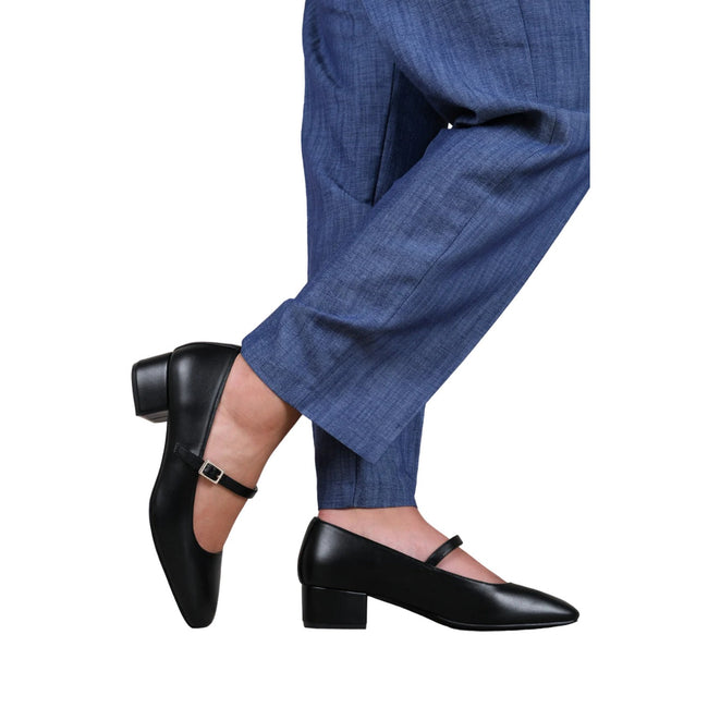 Black - Side - Where´s That From Womens-Ladies Oslo PU Square Toe Wide Low Block Heel Pumps