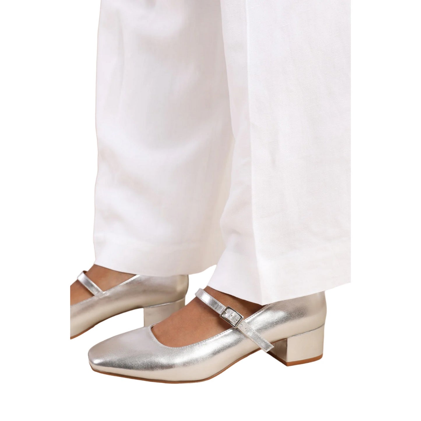 Silver - Side - Where´s That From Womens-Ladies Oslo PU Square Toe Wide Low Block Heel Pumps