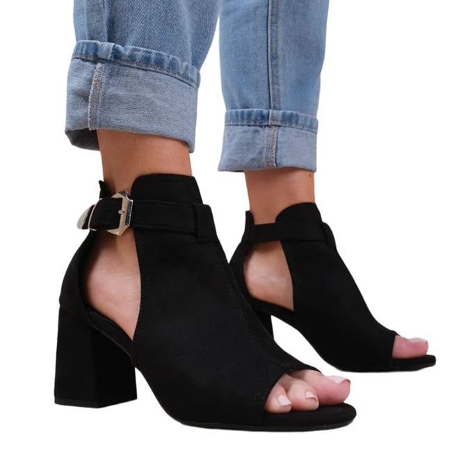Black - Back - Where´s That From Womens-Ladies Lisa Suede Open Toe Wide Block Heel Sandals