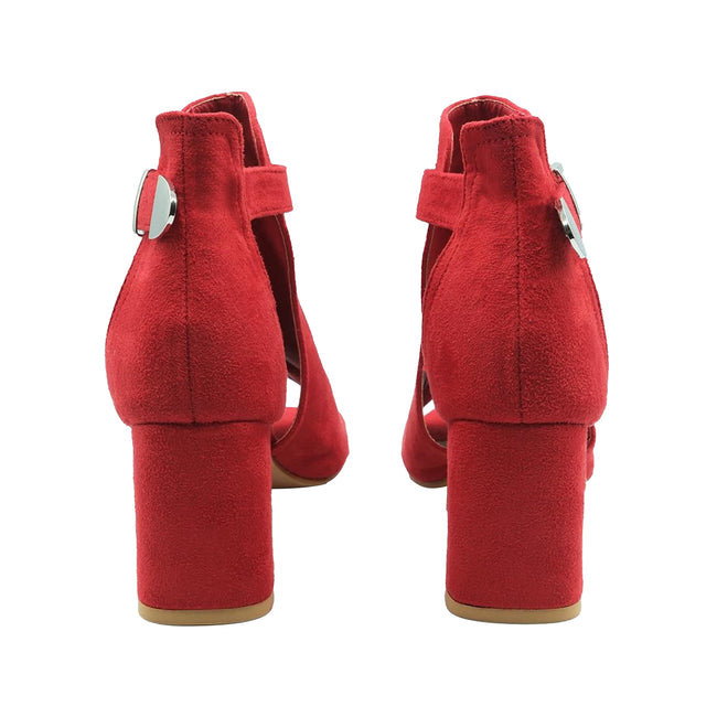 Red - Back - Where´s That From Womens-Ladies Lisa Suede Open Toe Wide Block Heel Sandals