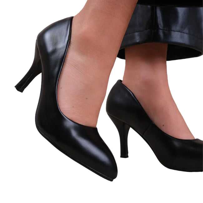 Black - Side - Where´s That From Womens-Ladies Paola PU Pointed Mid High Heel Court Shoes