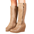 Khaki - Pack Shot - Where´s That From Womens-Ladies Lara Faux Leather Side Zip Wedge Mid Calf Boots