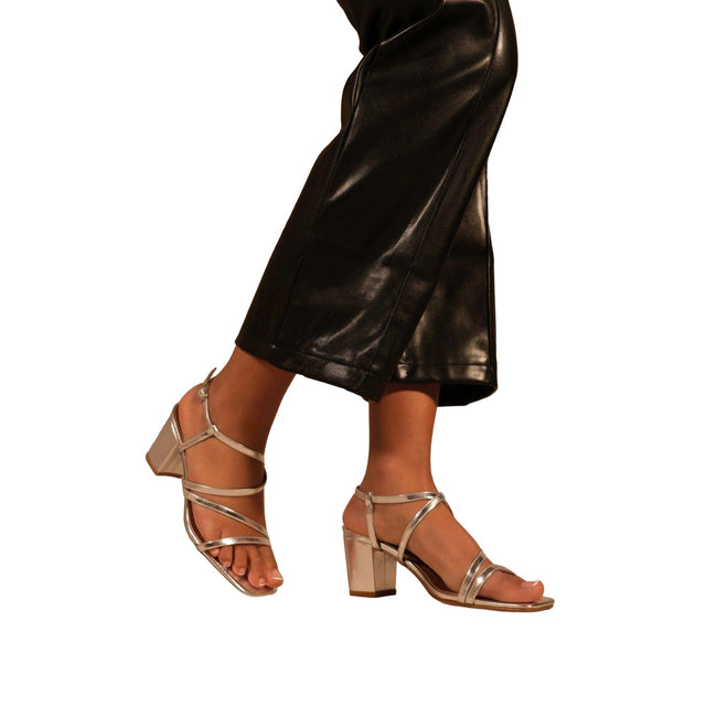 Silver - Side - Where´s That From Womens-Ladies Sidra Crossover Strap Wide Medium Block Heel Sandals