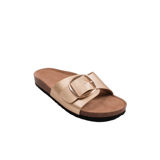 Gold - Front - Where´s That From Womens-Ladies Sequoia Buckle PU Single Strap Sandals
