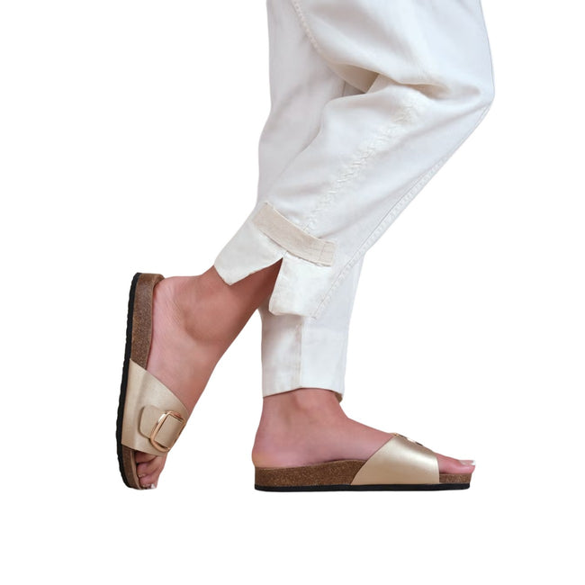Gold - Back - Where´s That From Womens-Ladies Sequoia Buckle PU Single Strap Sandals