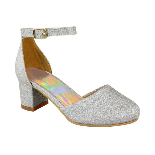 Silver - Front - Where´s That From Girls Abena Glitter Closed Toe Mid High Block Sandals