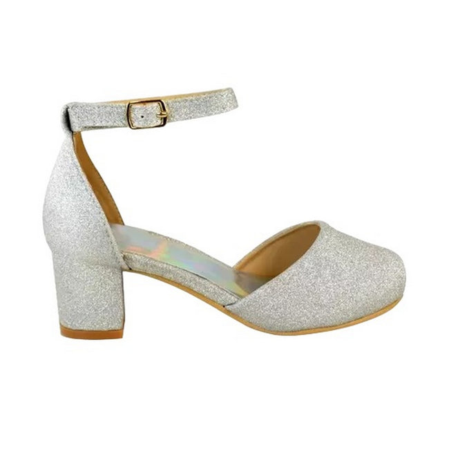 Silver - Back - Where´s That From Girls Abena Glitter Closed Toe Mid High Block Sandals