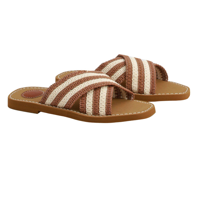 Mocha-Beige - Front - Where´s That From Womens-Ladies Arizona Striped Crossover Strap Flip Flops