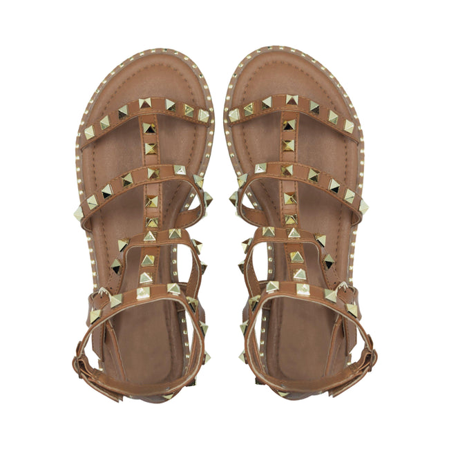 Tan - Lifestyle - Where´s That From Womens-Ladies Natalia Studded PU Gladiator Sandals