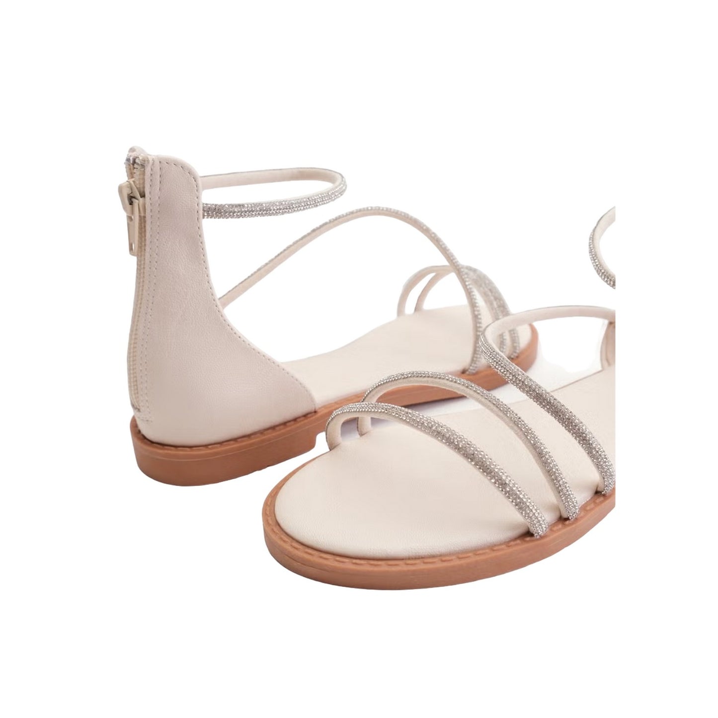 Cream - Back - Where´s That From Womens-Ladies Palmira Diamante PU Strappy Flatform Sandals