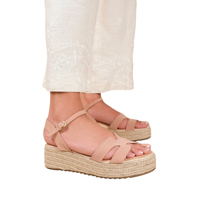 Nude - Back - Where´s That From Womens-Ladies London Nubuck Ankle Strap Flatform Sandals