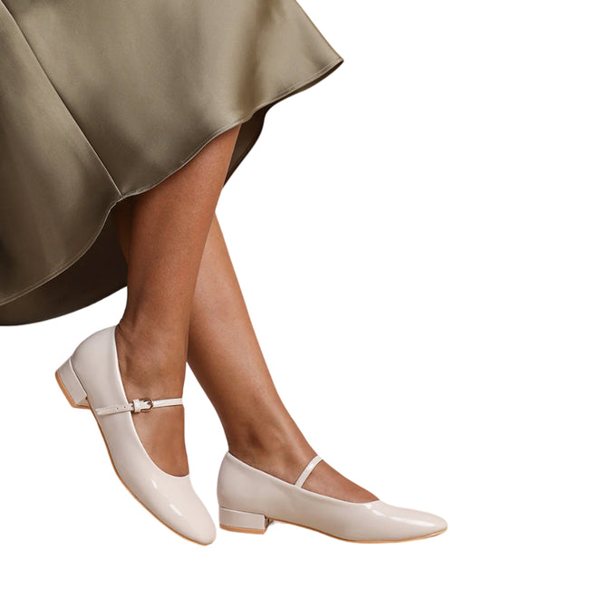 Cream - Pack Shot - Where´s That From Womens-Ladies Minsk Patent Leather Buckle Detail Low Heel Pumps