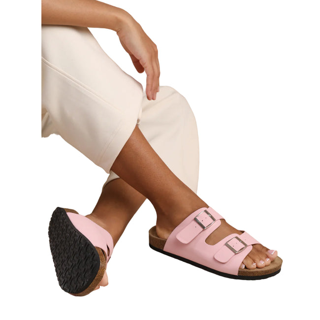 Pink - Front - Where´s That From Womens-Ladies Willow Nubuck Buckle Detail Flat Sandals