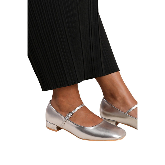 Silver - Side - Where´s That From Womens-Ladies Minsk Metallic PU Buckle Detail Low Heel Pumps