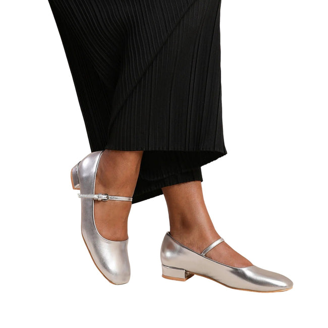 Silver - Lifestyle - Where´s That From Womens-Ladies Minsk Metallic PU Buckle Detail Low Heel Pumps
