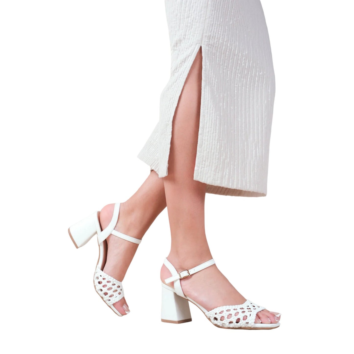 White - Side - Where´s That From Womens-Ladies Rise Braided PU Block Heel Sandals