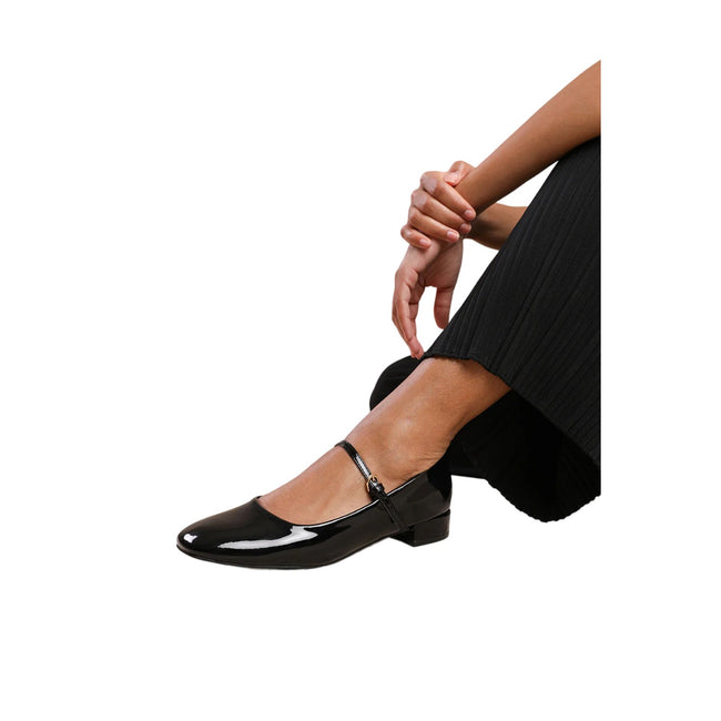 Black - Side - Where´s That From Womens-Ladies Minsk Patent Faux Leather Buckle Detail Wide Low Heel Ballet Shoes