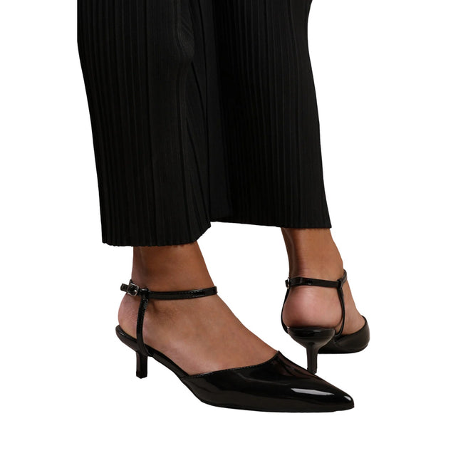 Black - Back - Where´s That From Womens-Ladies Malta Patent Leather Pointed Wide Kitten Heel High Heels