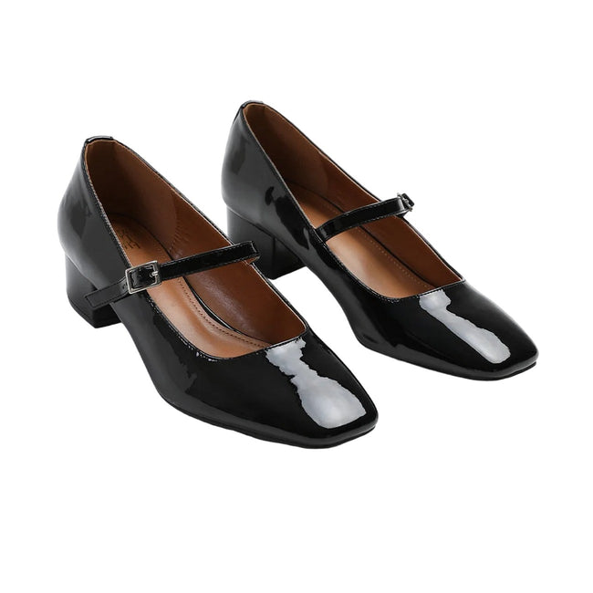 Black - Front - Where´s That From Womens-Ladies Oslo Square Toe Wide Low Block Heel Pumps