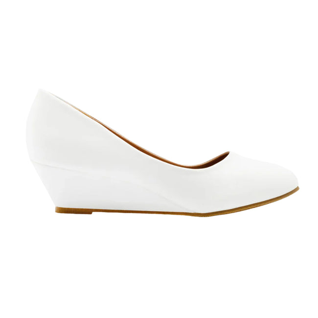 White - Front - Where´s That From Womens-Ladies Kieran PU Wide Platform Low Wedge Court Shoes