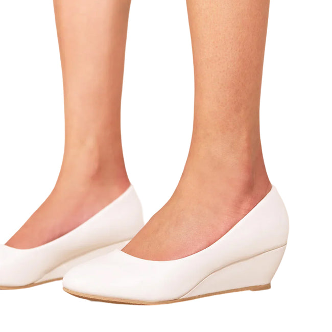 White - Back - Where´s That From Womens-Ladies Kieran PU Wide Platform Low Wedge Court Shoes