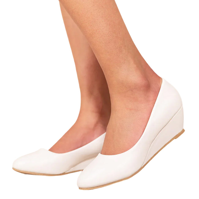 White - Side - Where´s That From Womens-Ladies Kieran PU Wide Platform Low Wedge Court Shoes