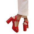 Red - Back - Where´s That From Womens-Ladies Marcia PU Strappy Platform Block High Heels