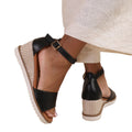 Black - Side - Where´s That From Womens-Ladies Dusk Buckle PU Ankle Strap Wedge