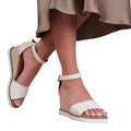 Cream - Side - Where´s That From Womens-Ladies Dusk Buckle PU Ankle Strap Wedge