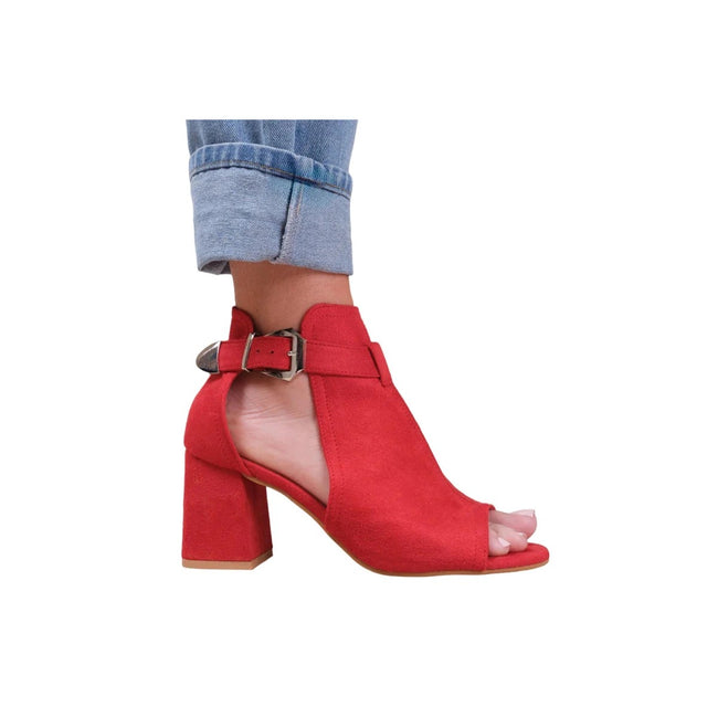 Red - Back - Where´s That From Womens-Ladies Lisa Suede Open Toe Block Heel High Heels
