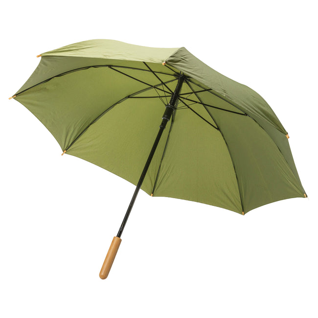 Green - Front - XD Collection Impact Aware Bamboo RPET Stick Umbrella
