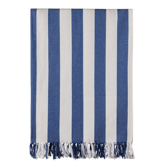 Blue-White - Front - Vinga Ornos Hammam Recycled Cotton Towel