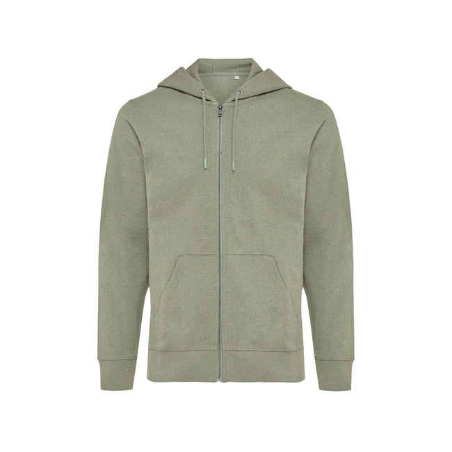 Heather Green - Front - Iqoniq Unisex Adult Abisko Recycled Cotton Full Zip Hoodie
