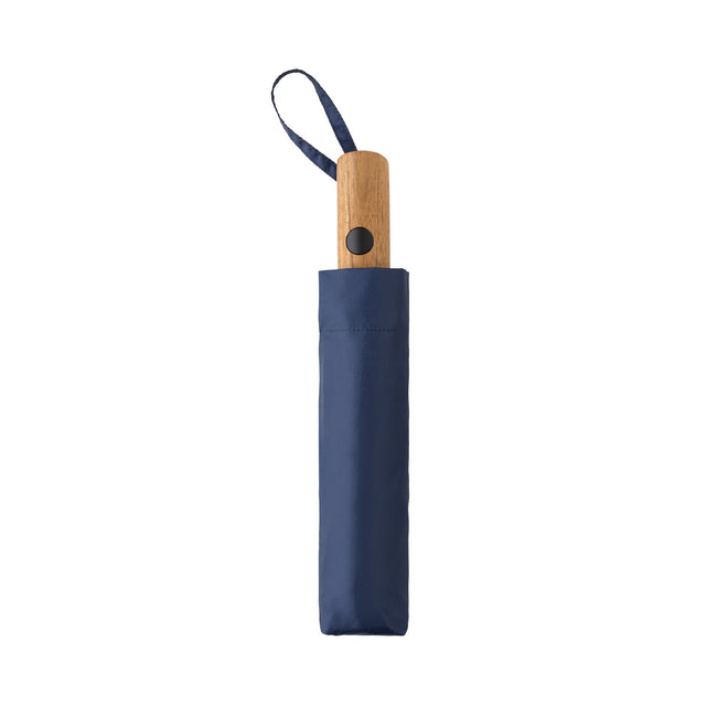 Navy - Side - XD Collection Kaycey Acacia Wood Aware Folding Umbrella