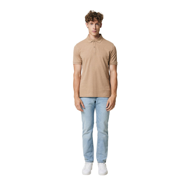 Heather Brown - Side - Iqoniq Mens Yosemite Pique Polo Shirt