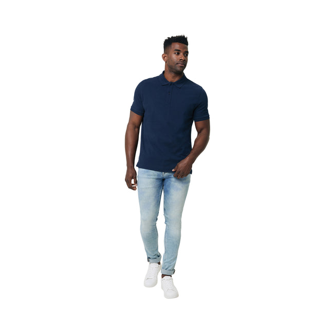 Navy - Side - Iqoniq Mens Yosemite Pique Polo Shirt
