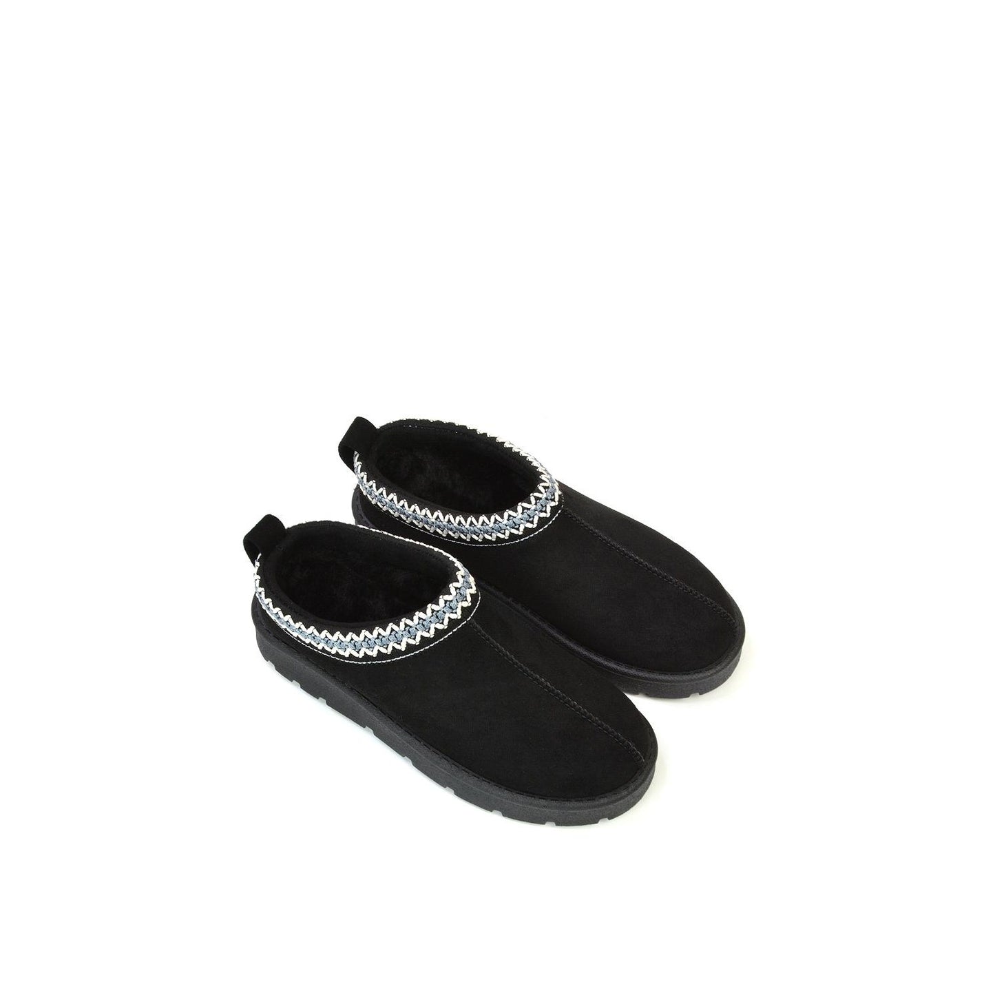 Jet Black - Pack Shot - XY London Womens-Ladies Zoe Aztec Faux Fur Lined Slippers
