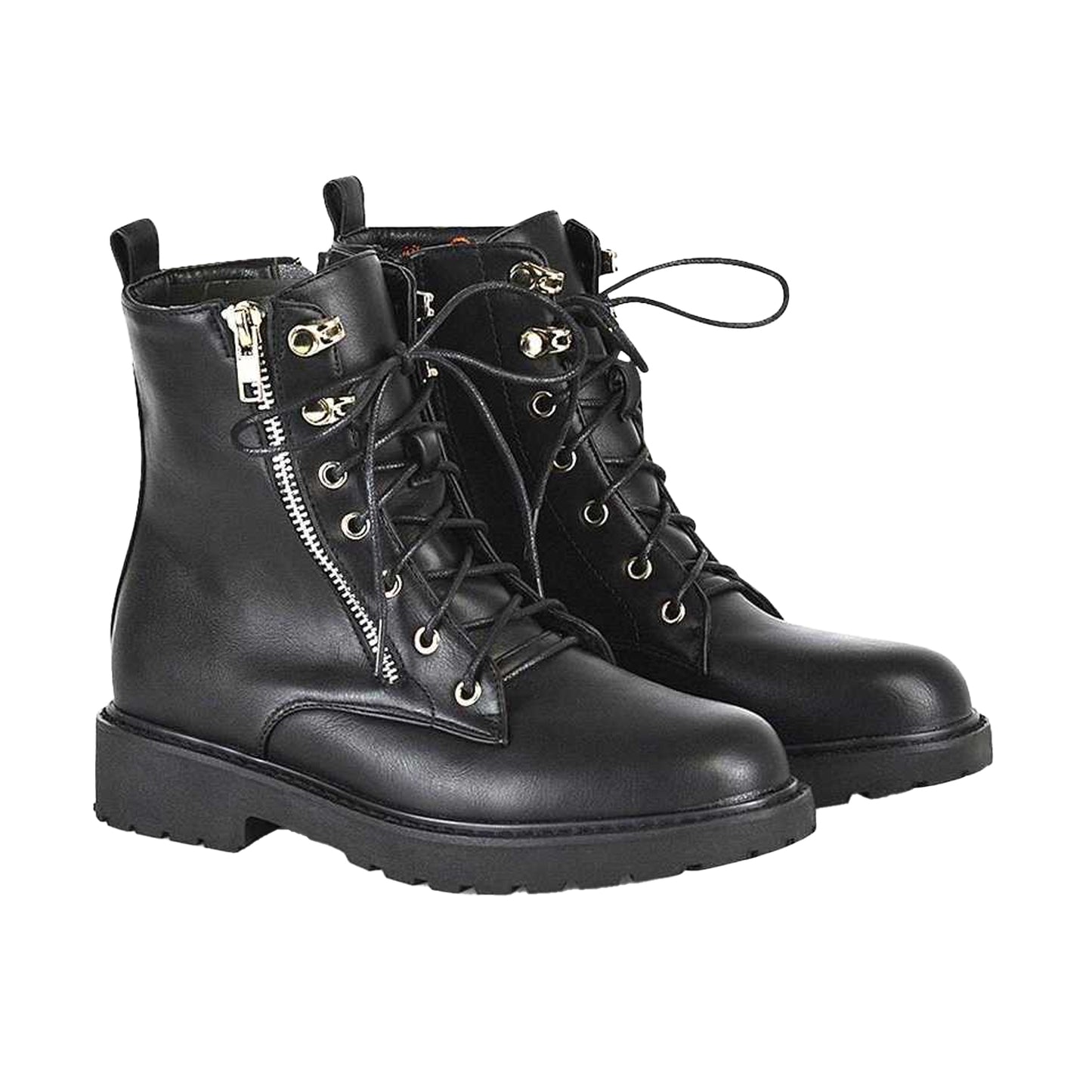 Black - Lifestyle - XY London Womens-Ladies Halsey Lace Up Biker Boots