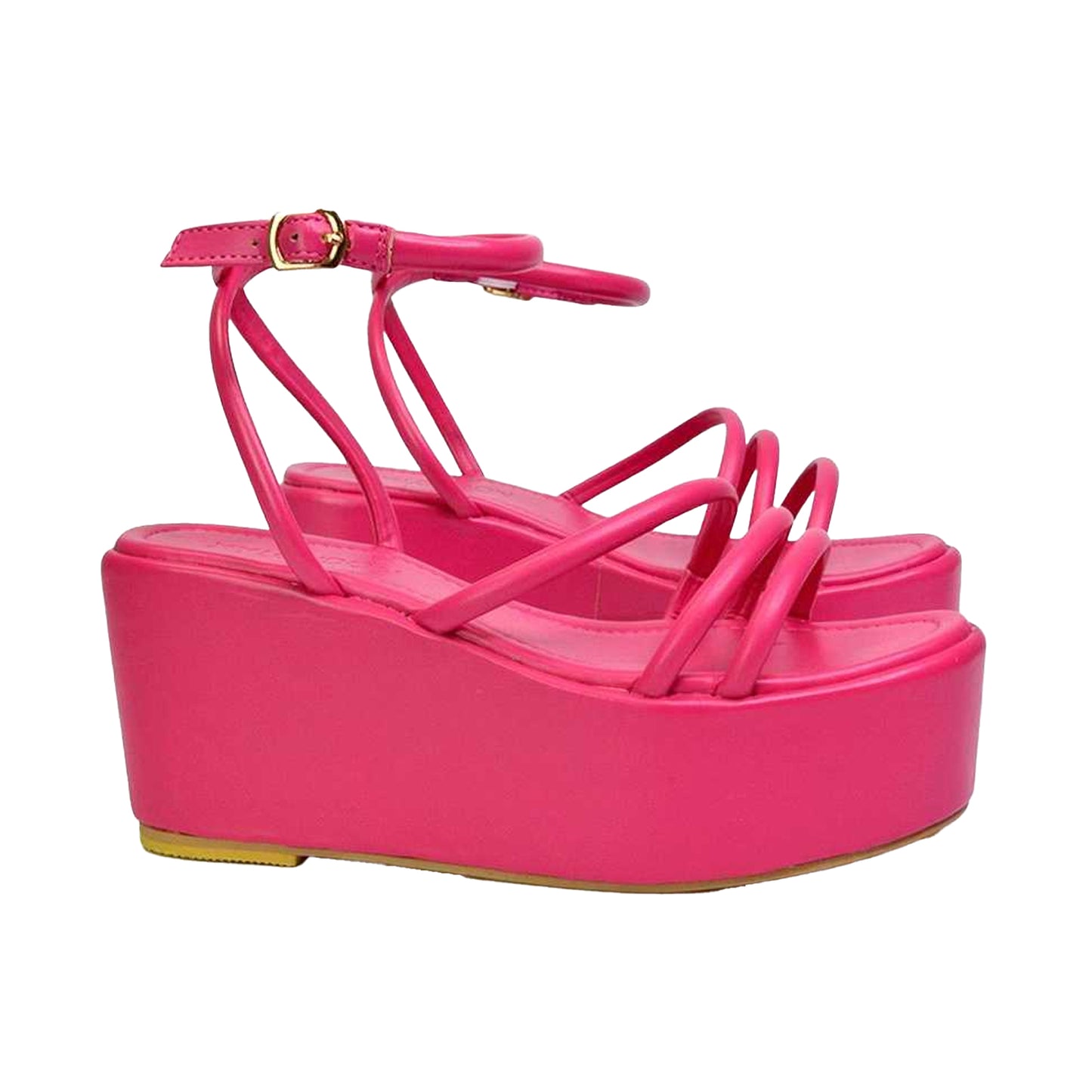 Fuchsia - Pack Shot - XY London Womens-Ladies Birdie Ankle Strap Wedge Flatforms