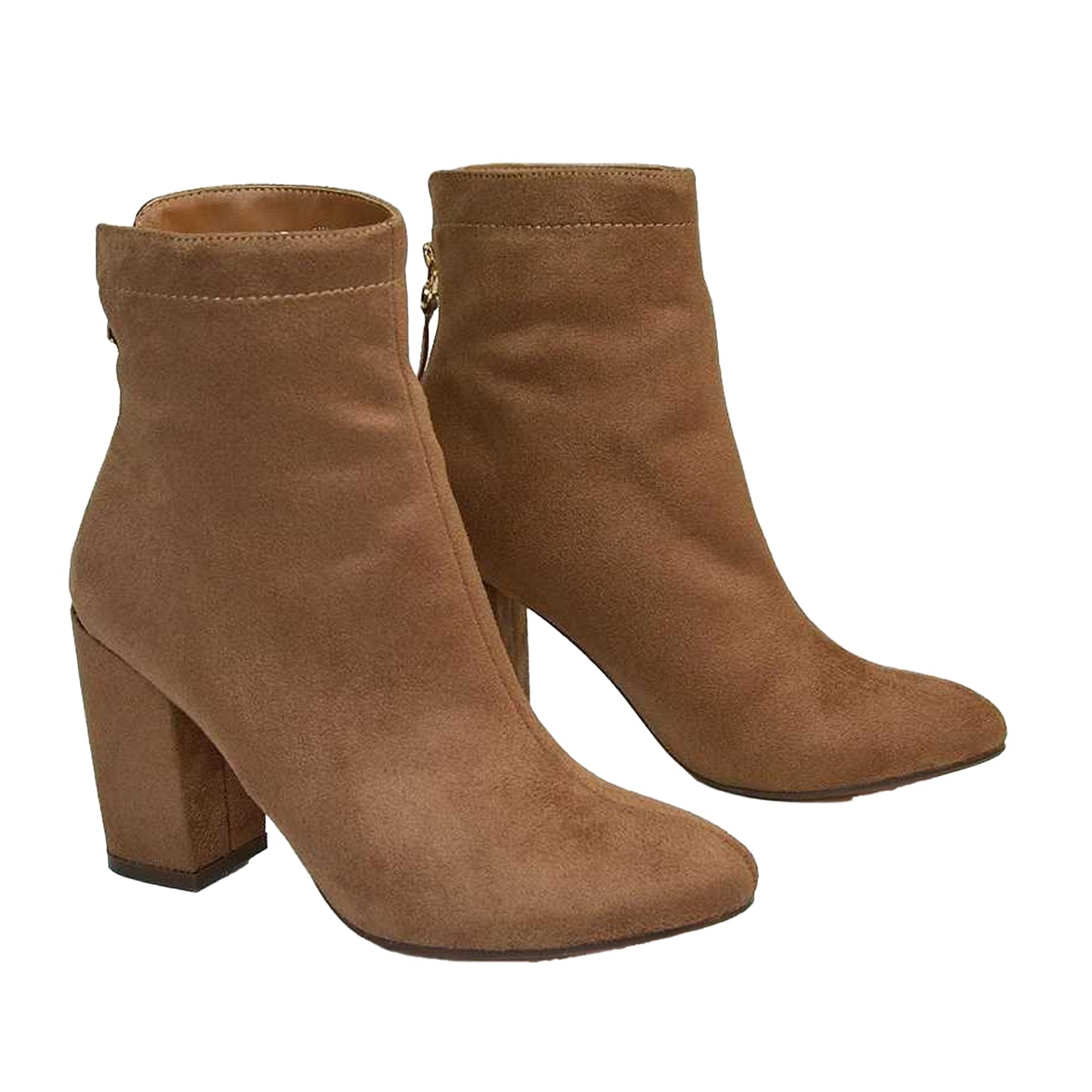 Tan - Pack Shot - XY London Womens-Ladies Evia Zip Block Heel Ankle Boots
