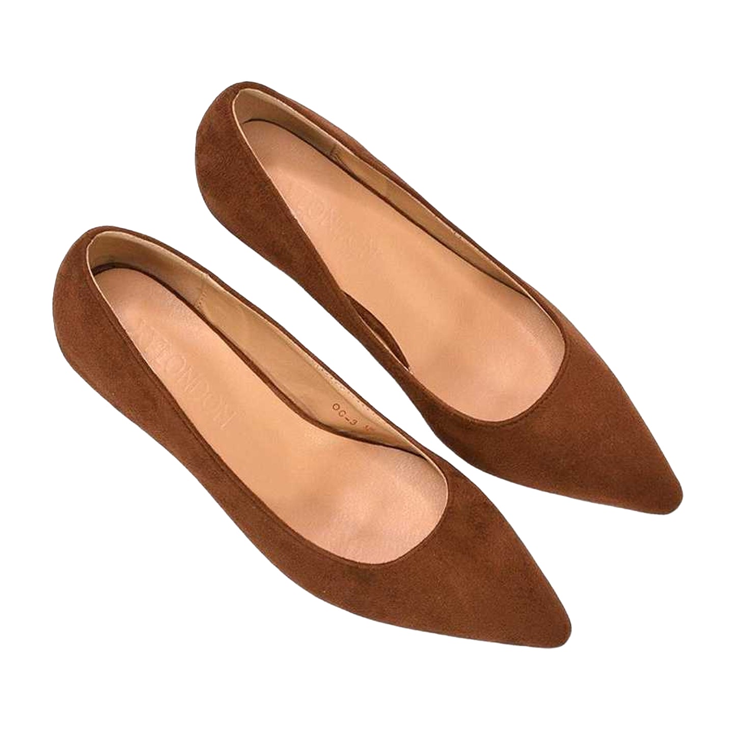 Brown - Close up - XY London Womens-Ladies Cali Suedette Pointed Kitten Heel Court Shoes